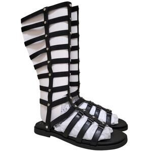 Wild Pair Romikaa Knee High Gladiator Sandals Size US 6M Black Faux Leather
